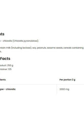 OstroVit Chlorella VEGE 250 g nutritional information and ingredients list for health benefits.